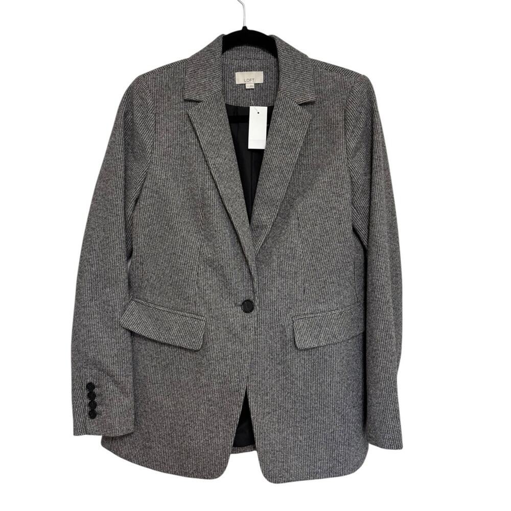 NEW Loft Gray Houndstooth Long Line Blazer - Size 4